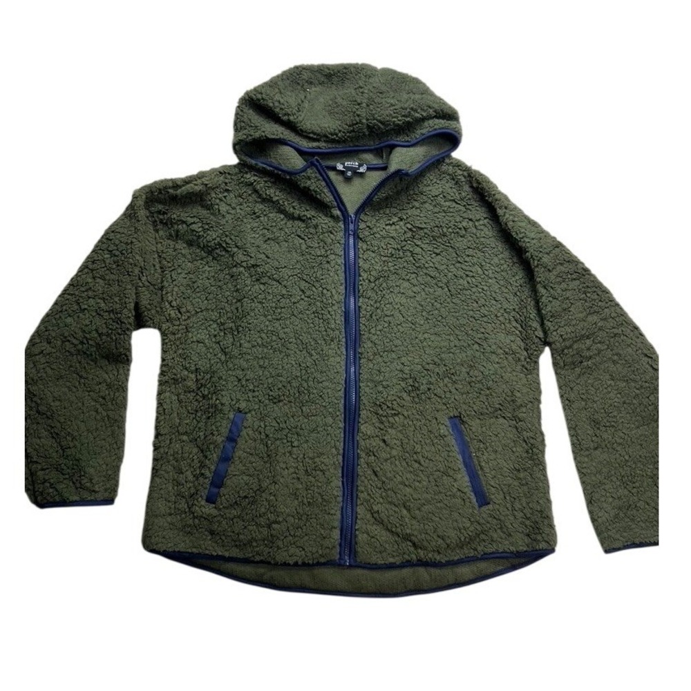 Perch by Blu Pepper Womens 1XL Fuzzy‎ Sherpa Fleece Zip Hoodie Jacket Green